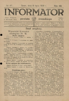 Informator Powiatu Śremskiego. 1931.07.08 R.13 Nr 47
