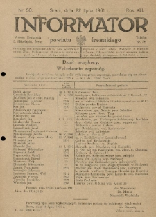 Informator Powiatu Śremskiego. 1931.07.22 R.13 Nr 50