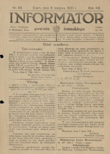 Informator Powiatu Śremskiego. 1931.08.08 R.13 Nr 54