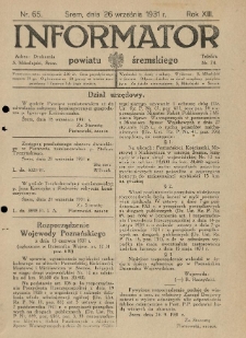 Informator Powiatu Śremskiego. 1931.09.26 R.13 Nr 65