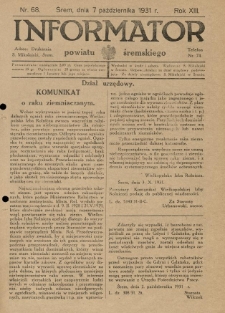 Informator Powiatu Śremskiego. 1931.10.07 R.13 Nr 68