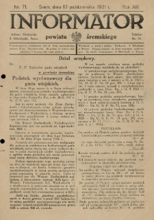 Informator Powiatu Śremskiego. 1931.10.17 R.13 Nr 71