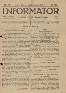 Informator Powiatu Śremskiego. 1931.10.24 R.13 Nr 73