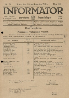 Informator Powiatu Śremskiego. 1931.10.28 R.13 Nr 74