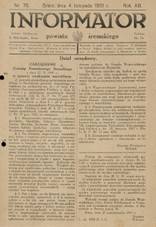 Informator Powiatu Śremskiego. 1931.11.04 R.13 Nr 76