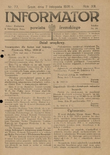 Informator Powiatu Śremskiego. 1931.11.07 R.13 Nr 77