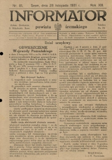 Informator Powiatu Śremskiego. 1931.11.28 R.13 Nr 81