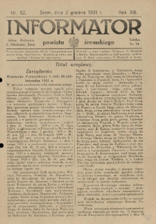 Informator Powiatu Śremskiego. 1931.12.02 R.13 Nr 82