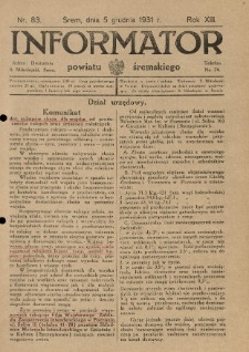 Informator Powiatu Śremskiego. 1931.12.05 R.13 Nr 83