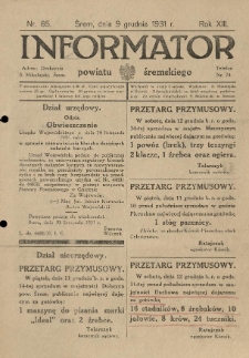 Informator Powiatu Śremskiego. 1931.12.09 R.13 Nr 85