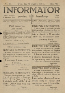 Informator Powiatu Śremskiego. 1931.12.16 R.13 Nr 87