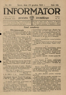 Informator Powiatu Śremskiego. 1931.12.23 R.13 Nr 89