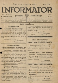 Informator Powiatu Śremskiego. 1932.01.02 R.14 Nr 1