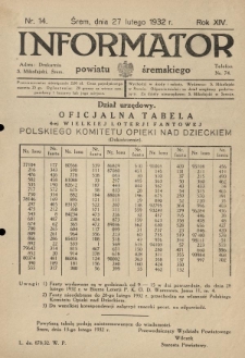 Informator Powiatu Śremskiego. 1932.02.27 R.14 Nr 14