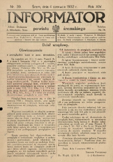 Informator Powiatu Śremskiego. 1932.06.04 R.14 Nr 39