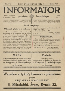 Informator Powiatu Śremskiego. 1932.08.03 R.14 Nr 56