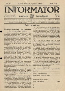 Informator Powiatu Śremskiego. 1932.08.24 R.14 Nr 61
