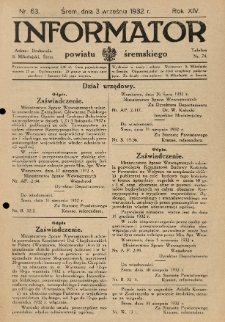 Informator Powiatu Śremskiego. 1932.09.03 R.14 Nr 63