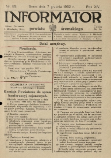 Informator Powiatu Śremskiego. 1932.12.07 R.14 Nr 89