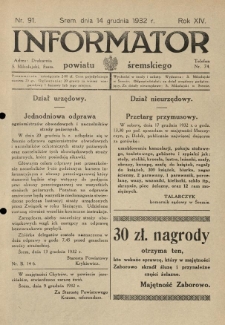 Informator Powiatu Śremskiego. 1932.12.14 R.14 Nr 91