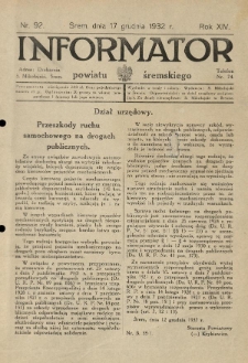 Informator Powiatu Śremskiego. 1932.12.17 R.14 Nr 92