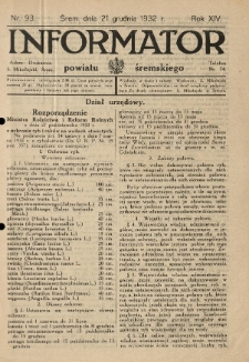 Informator Powiatu Śremskiego. 1932.12.21 R.14 Nr 93