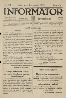 Informator Powiatu Śremskiego. 1932.12.24 R.14 Nr 94