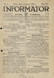 Informator Powiatu Śremskiego. 1933.01.04 R.15 Nr 1