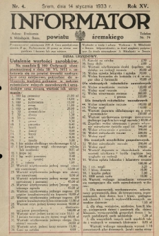 Informator Powiatu Śremskiego. 1933.01.14 R.15 Nr 4