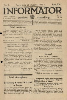 Informator Powiatu Śremskiego. 1933.01.25 R.15 Nr 7