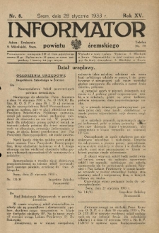 Informator Powiatu Śremskiego. 1933.01.28 R.15 Nr 8