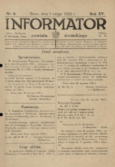 Informator Powiatu Śremskiego. 1933.02.01 R.15 Nr 9