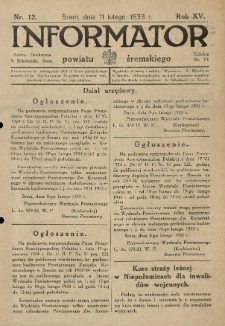 Informator Powiatu Śremskiego. 1933.02.11 R.15 Nr 12
