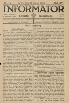 Informator Powiatu Śremskiego. 1933.02.18 R.15 Nr 14