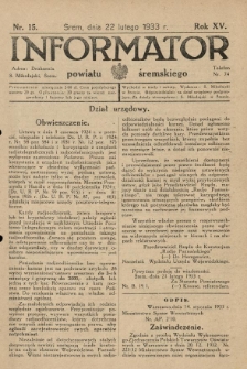 Informator Powiatu Śremskiego. 1933.02.22 R.15 Nr 15