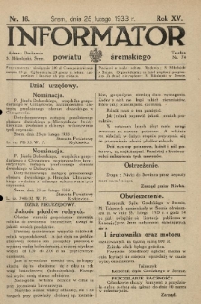 Informator Powiatu Śremskiego. 1933.02.25 R.15 Nr 16