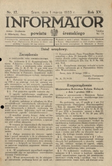Informator Powiatu Śremskiego. 1933.03.01 R.15 Nr 17