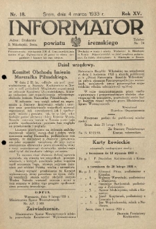 Informator Powiatu Śremskiego. 1933.03.04 R.15 Nr 18