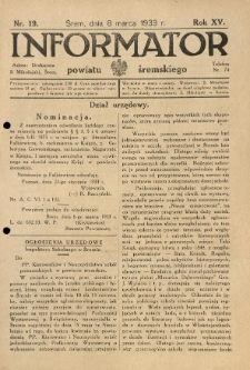Informator Powiatu Śremskiego. 1933.03.08 R.15 Nr 19