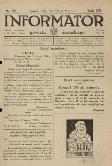 Informator Powiatu Śremskiego. 1933.03.18 R.15 Nr 22