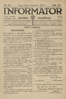 Informator Powiatu Śremskiego. 1933.04.05 R.15 Nr 27