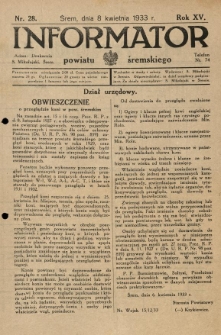 Informator Powiatu Śremskiego. 1933.04.08 R.15 Nr 28