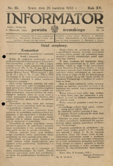 Informator Powiatu Śremskiego. 1933.04.26 R.15 Nr 33