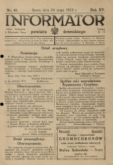 Informator Powiatu Śremskiego. 1933.05.24 R.15 Nr 41