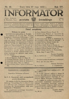 Informator Powiatu Śremskiego. 1933.05.27 R.15 Nr 42