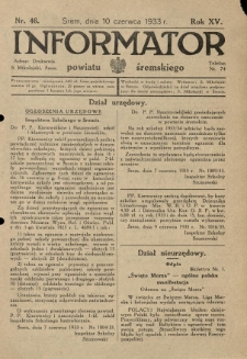 Informator Powiatu Śremskiego. 1933.06.10 R.15 Nr 46