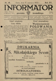 Informator Powiatu Śremskiego. 1933.06.17 R.15 Nr 48