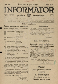 Informator Powiatu Śremskiego. 1933.07.01 R.15 Nr 52