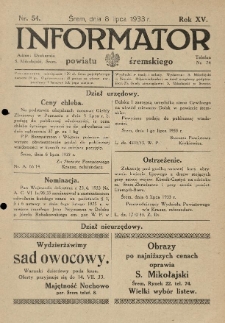 Informator Powiatu Śremskiego. 1933.07.08 R.15 Nr 54