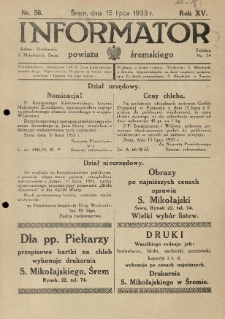 Informator Powiatu Śremskiego. 1933.07.15 R.15 Nr 56